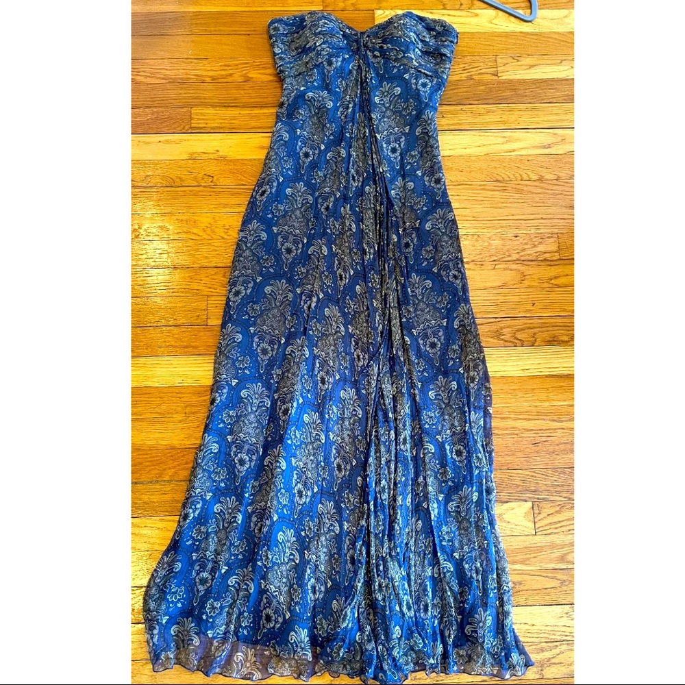 Laundry by Shelli Segal Strapless Silk Dress Navy Blue Paisley